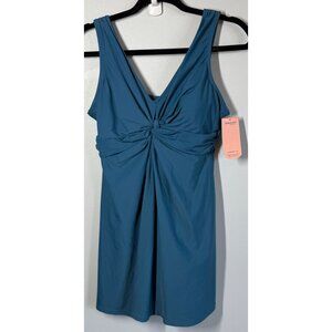 NWT Shapermint Knot Front Swim Dress Large Blue High Support Minimizing